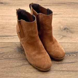 Sorel Women's Size 8 Brown Suede Wedge Heel Joan Uptown Chelsea Boots